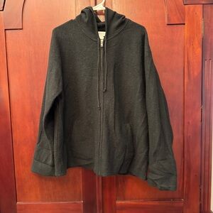 Jones New York Classic Black 100% Wool Full Zip Jacket XL with Hood